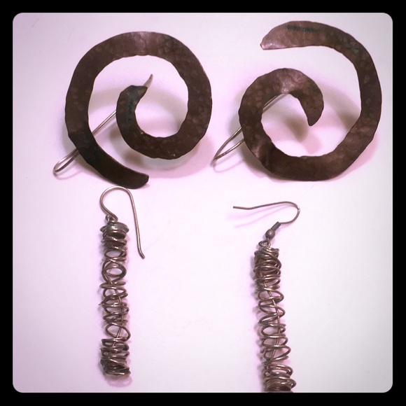 Copper & Silver Spiral hook earrings - Picture 1 of 4